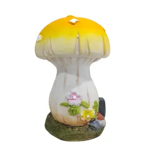 定制陶瓷工艺品现代黄色蘑菇花卉雕刻雕像，用于餐桌装饰和礼品
