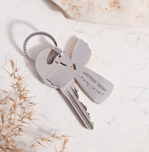 Móc khóa khắc chữ tùy chỉnh Jietao, mặt hình trái tim rỗng, mặt dây chuyền thiên thần, chất liệu thép không gỉ mờ, chống xỉn màu - Product Image 4