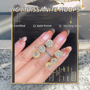 Pendientes de Aro Grandes y llamativos con Moissanita, Plata de Ley, Joyería Hip Hop, Certificado GRA, Unisex - Product Image 2