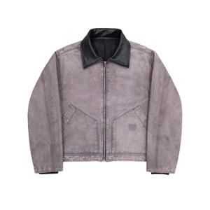 Veste Homme en Toile Violet Vieilli de Qualité Supérieure avec Col en Cuir, Style Délavé et Vieilli, Vêtement d'Extérieur Tendance pour Homme, Vente en Gros - Product Image 1
