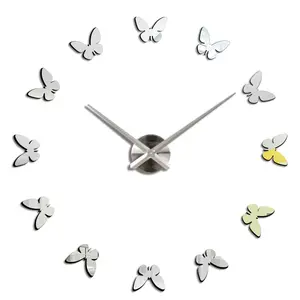 Horloge壁画アクリルミラーウォールウォッチビッグサイズ時計ミラーステッカー3Dバタフライウォールクロックモダンデザイン