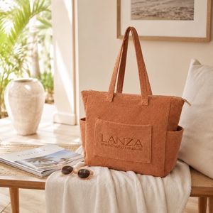 Large Capacity Plush Terry Towel Shopping Bag Custom Multi-color Print Reusable Outdoor Camping <b>Handbag</b> Wholesale - Product Image 5