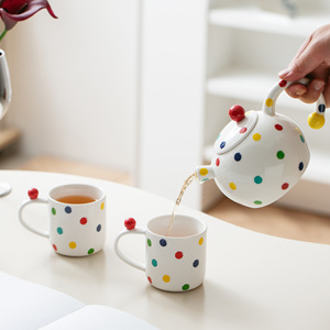 Modern Colorful Polka Dot Ceramic Tea <b>Set</b> One <b>Teapot</b> and Two Cups Porcelain Tea <b>Set</b> - Product Image 1