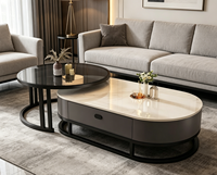 Ensemble de 2 tables d'appoint de luxe en pierre frittée, style moderne, en acier inoxydable argenté et doré, pour salon et maison