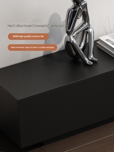 Mobile TV in Pietra Nera e Legno con Tavolino da Caffè, Combinazione Moderna di Lusso Leggero con Fiamma Simulata per <span class=keywords><strong>Soggiorno</strong></span> - Product Image 4
