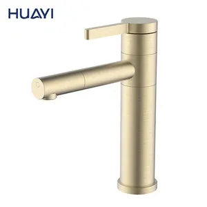 Haohuayi — robinet mitigeur de lavabo en acier inoxydable 304, pivotant à 360 degrés, en or brossé, pour salle de bains