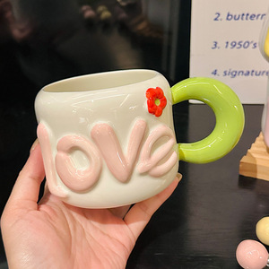 Presente de Dia dos Namorados Caneca de Cerâmica LOVE Flor para Meninas Copo de Água de Alto Valor para Casais Souvenir - Product Image 2