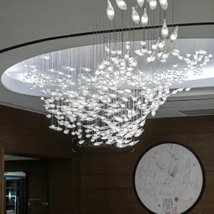 Custom Hotel Lobby Decorated Chandeliers Hanging Pendent Lamp Shopping Mall Villa Living Room LED Light Fish Shaped Glass