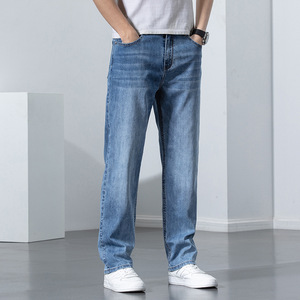 Fabricants de jeans de mode en Chine, vente en gros de jeans pour hommes en coton, polyester et élasthanne, denim <span class=keywords><strong>bleu</strong></span> moyen classique, coupe ample et droite - Product Image 3