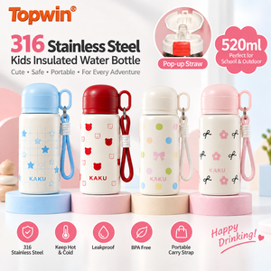 Bouteille d'eau isotherme pour enfants 520 ml en acier inoxydable 316, mignonne, avec paille escamotable, gourde sport portable - Product Image 1