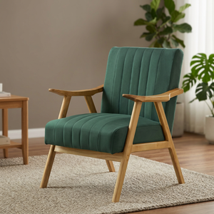 Modern <b>Blue</b> Velvet Living Room <b>Chair</b> With Wooden Legs Tufted Back Solid Design Midcentury Style Leisure Furniture - Product Image 5