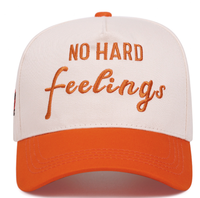 Gorra de béisbol de algodón de 5 paneles unisex, estilo urbano, ajustable, bicolor, bordada con la frase 'NO HARD Feelings', al por mayor