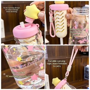 Vaso con pajita de burbujas Star Language, diseño de dibujos animados, portátil, ecológico, con asa, para niños y estudiantes, de alto valor estético para mujer - Product Image 4