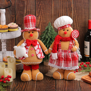 Chapeau de chef écologique artisanal à carreaux LINGKAI, poupée en peluche homme pain d'épices à jambes rétractables, décoration de table de Noël - Product Image 2