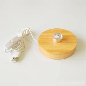 5V USB עגול 3d מנורת לילה אור בסיס DIY זוהר LED עץ תצוגת בסיס dimmable עץ Stand עבור זכוכית קריסטל אמנות משקולת נייר