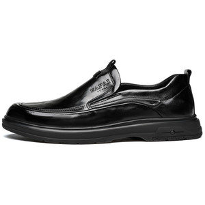 Men's Casual Leather Slip-on Loafers Black Top-Grain Cowhide Low Heel <b>Rubber</b> Outsole Cushioned - Product Image 5