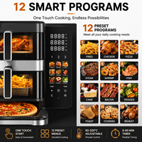 Friteuse à air électrique multifonction pour pizzas, double panier 7L + 5L + 12 pouces, écran LCD, garantie 3 ans, écran tactile pliable