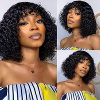 Perruque Courte Bouclée Bob en Cheveux Humains Pas Chère avec Frange, Cheveux Indiens Vierges Bruts, Perruques Bob Lace Front 13x4 pour Femmes Noires