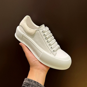 White Canvas Platform Sneakers Round Toe Lace-up Breathable All Seasons Walking <b>Shoes</b> - Product Image 5