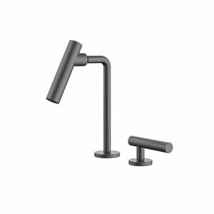 Minimalist All Copper Dual Handle Basin Faucet <b>Deck</b> Mounted 2 Holes Ceramic Valve Core Universal Rotating Spout - Product Image 3
