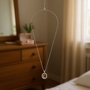 Collana con Ciondolo a Forma di Lettera C con Diamante 10x15cm, Catena in Acciaio Oro e Argento - Product Image 3