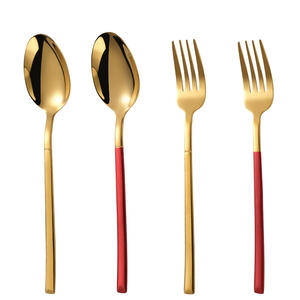 Ensemble cuillère et fourchette plaquées <span class=keywords><strong>or</strong></span> de haute qualité ensemble de couverts en acier inoxydable avec étui - Product Image 1