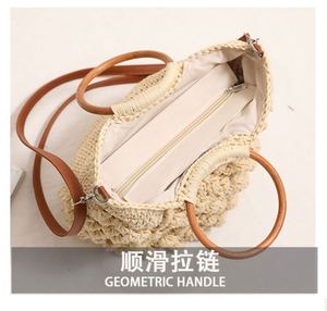 Sac bandoulière tressé en paille pour femme, nouveau sac de plage avec poignée en bois, sac de vacances en paille avec fermeture éclair - Product Image 5