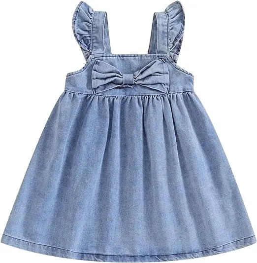 Best New Product of 2024 soft denim frock design girls dresses 2-12 children clothing