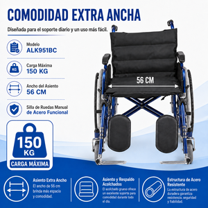 Fauteuil roulant manuel en acier avec siège de 56 cm CE ISO UKCA AOLIKE ALK951BC pour patients obèses et personnes âgées - Product Image 5