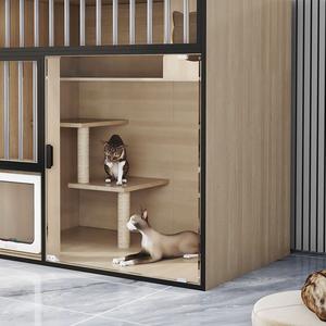 Ekstra besar mewah Modern Padat kayu kucing Villa terintegrasi kucing <span class=keywords><strong>Castle</strong></span> kandang bersirkulasi tombol Toilet penjualan jarak bebas kabinet hewan peliharaan - Product Image 2