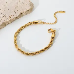 Atacado jóias de ouro inoxidável-Pulseira com corrente de 5mm, pulseira torcida e corrente de cabo de ouro 18k, acessórios femininos