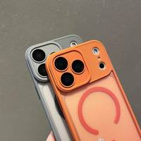 Coque de téléphone en acrylique givré magnétique antichoc électroplaqué mat orange pour 17 Pro Max & 14 Plus avec design professionnel