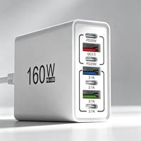 Support de charge super rapide 160W avec 7 ports (4 Type C + 3 USB) - Hub de charge USB-C 160W - Prise de charge pour téléphone portable - Câble d'extension