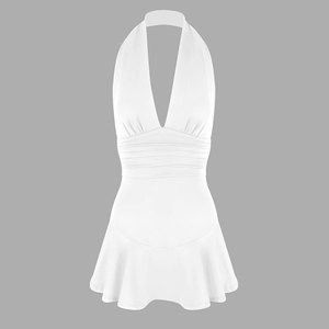 Robe d'été sexy pour soirée club, col en V, coupe trapèze, taille haute, ajustée, dos nu, style licou, à bretelles - Product Image 5