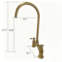 Robinet de cuisine en laiton antique non laqué, à bec pivotant, style français classique, col de cygne, double poignée, mitigeur céramique