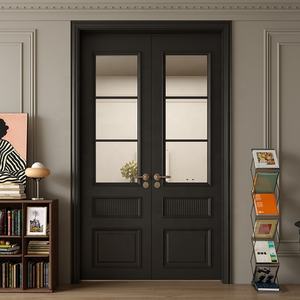 カスタムヴィラインテリアスタディガラス木製ドアフレンチオークリビングルームキッチン無垢材ガラス両開きドアデザイン - Product Image 2