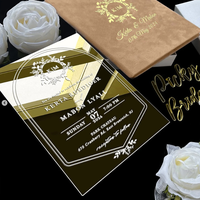 Invitations de mariage en acrylique doré miroir en velours vintage avec monogramme en feuille d'or Invitations de mariage en acrylique en boîte de luxe et assorties