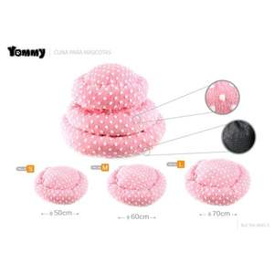 Set di 3 Lettini Rotondi per Animali Domestici in Velluto di Cotone Jacquard con Puntini Rosa - Product Image 1