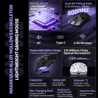 Souris de jeu et de bureau sans fil PAW3950 à triple mode 8K, programmable RGB, avec batterie remplaçable et conception exosquelette creuse, 30000 DPI