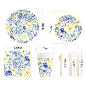 DAMAI Nuevo Juego de Vajilla Desechable con Diseño Floral, Platos, Vasos y Servilletas de Papel para Postre y Cena, Estilo Chino - Product Image 5