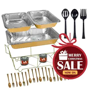 53x33cm Outdoors Buffet Full Size Table Aluminium Foil Pan With Wire Chafing Dish Rack Stand Folded