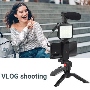 Kit de Vlogging de mano profesional para exteriores, Kit de trípode Vlog con micrófono, luz LED de relleno, trípode de montaje para teléfono inteligente, Etiqueta Privada - Product Image 6