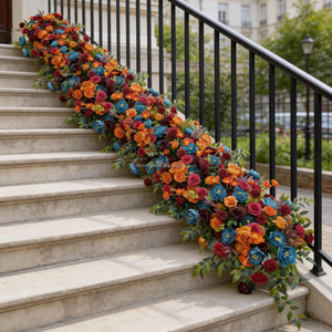 Décoration de <span class=keywords><strong>jardin</strong></span> fantaisiste en hydrangeas et dahlias en soie bleu poussière, 2m, taille personnalisée, pour bancs d'église, décoration de mariage, chemin de fleurs pour allée de mariage - Product Image 5