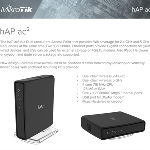 Mikrotik RBD52G-5HacD2HnD-TC HAP Ac Dual-concurrent 5G WiFi 2167Mbps 5 Gigabit <b>Ethernet</b> Ports <b>Wireless</b> Router with WEP and QoS - Product Image 3
