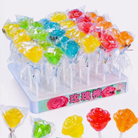 Sucettes Bonbons Durs Personnalisés en Gros, Saveur Rose Fruitée Arc-en-ciel, Forme Dés de Champignons, Remplissage Pastèque, 15g, Boîte Multicolore