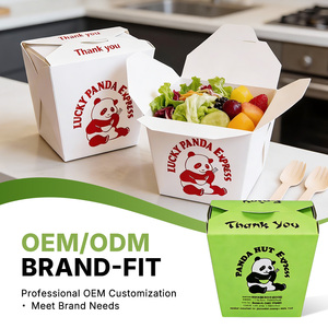 Custom Printed Disposable White Cardboard Packaging for Food Takeout Takeaway Rice Chinese Noodle <b>Packing</b> Paper <b>Box</b> with Handle - Product Image 1