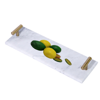 Plateau de service rectangulaire en marbre blanc avec poignées en métal doré, plateau décoratif de luxe pour hôtel, salle de bain, décoration intérieure