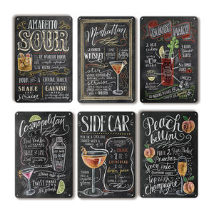 Letrero Metálico Vintage con Recetas de Cócteles, Amaretto Sour, Manhattan, Bloody Mary, Decoración Retro para Pared de Bar, Hogar, Cocina, Pub - Product Image 1