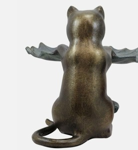 Bandeja de alimentación de bronce hecha a mano para gatos y pájaros, escultura de jardín de granja, estatuilla de gato antiguo, estatua de jardín decorativa - Product Image 4
