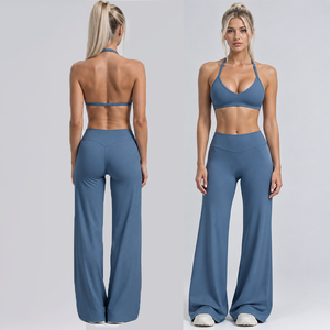 2026 New Yoga Fitness Workout Gym Active Custom Logo Sports Bra With Flare <b>Leggings</b> Wide-Led Pants Gym Set for <b>Woman</b> - Product Image 1